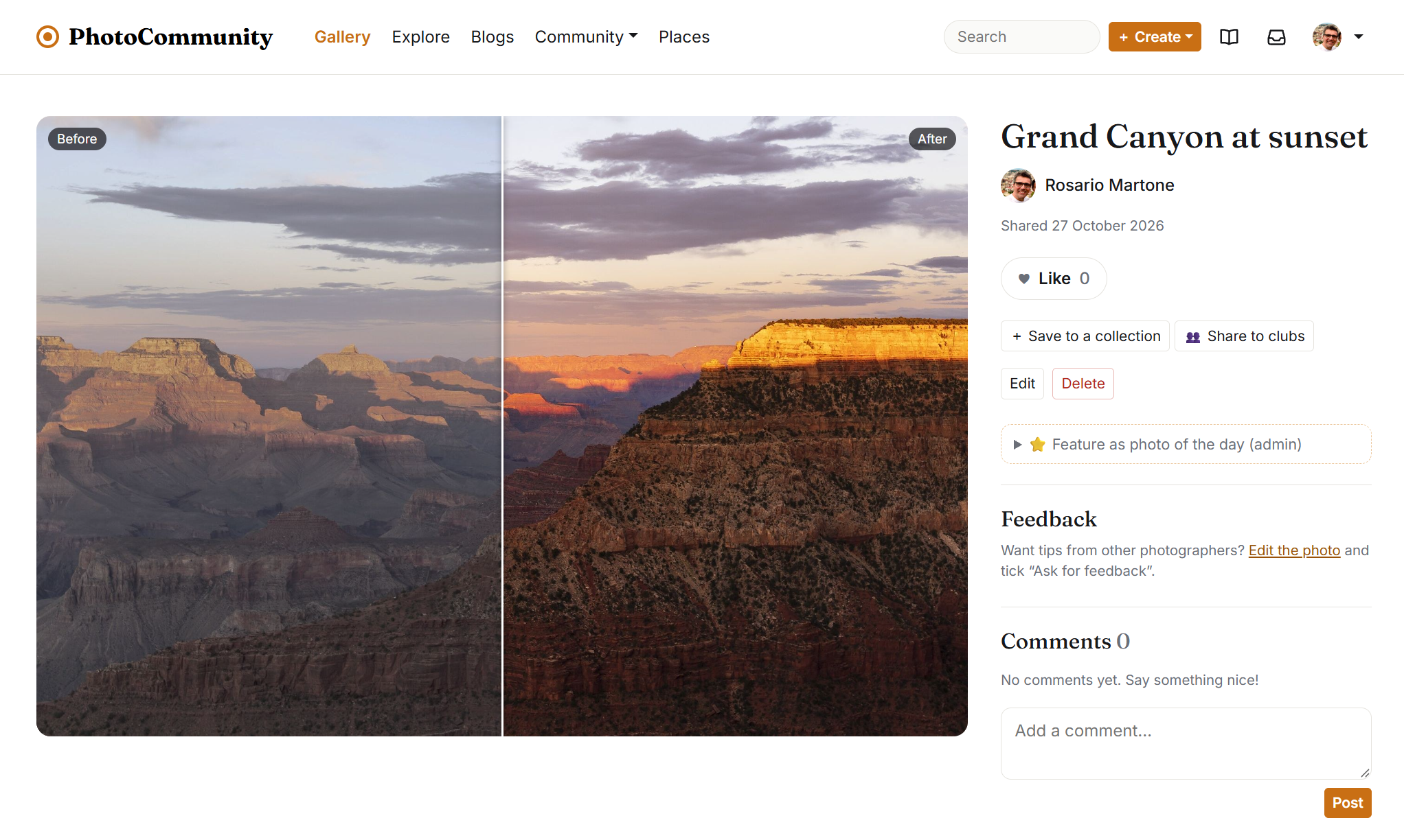 The before & after slider on a photo page